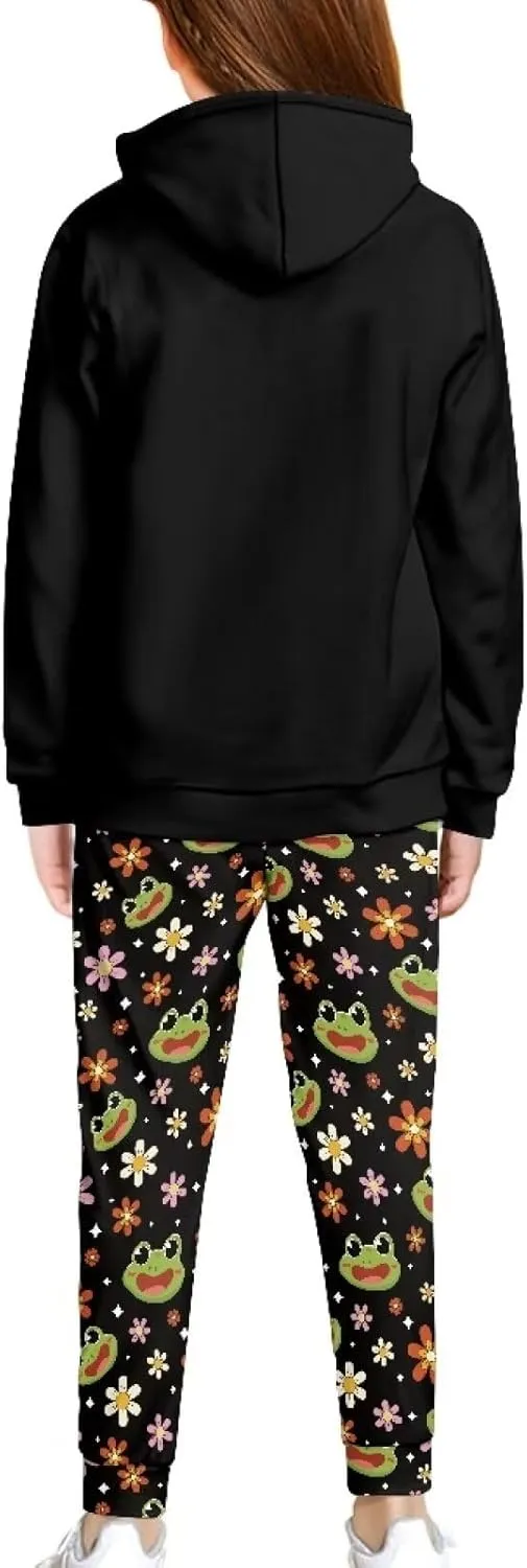 Renewold 2 Pieces Sweatsuits Set Long Sleeve Kids Hoodie Sweatshirt Jogger Sweatpants Girls Tracksuits Activewear