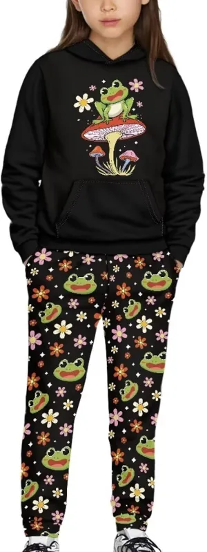 Renewold 2 Pieces Sweatsuits Set Long Sleeve Kids Hoodie Sweatshirt Jogger Sweatpants Girls Tracksuits Activewear
