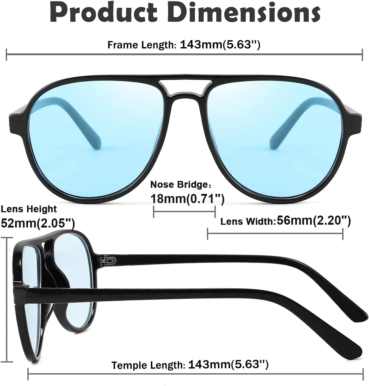 Retro Square Aviator Sunglasses for Women Mens Vintage Double Bridge Sun Glasses Lightweight 70s Shades