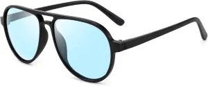 Retro Square Aviator Sunglasses for Women Mens Vintage Double Bridge Sun Glasses Lightweight 70s Shades