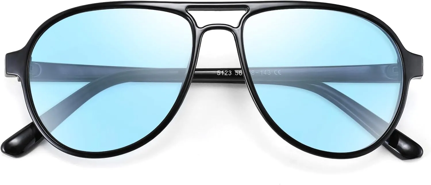 Retro Square Aviator Sunglasses for Women Mens Vintage Double Bridge Sun Glasses Lightweight 70s Shades