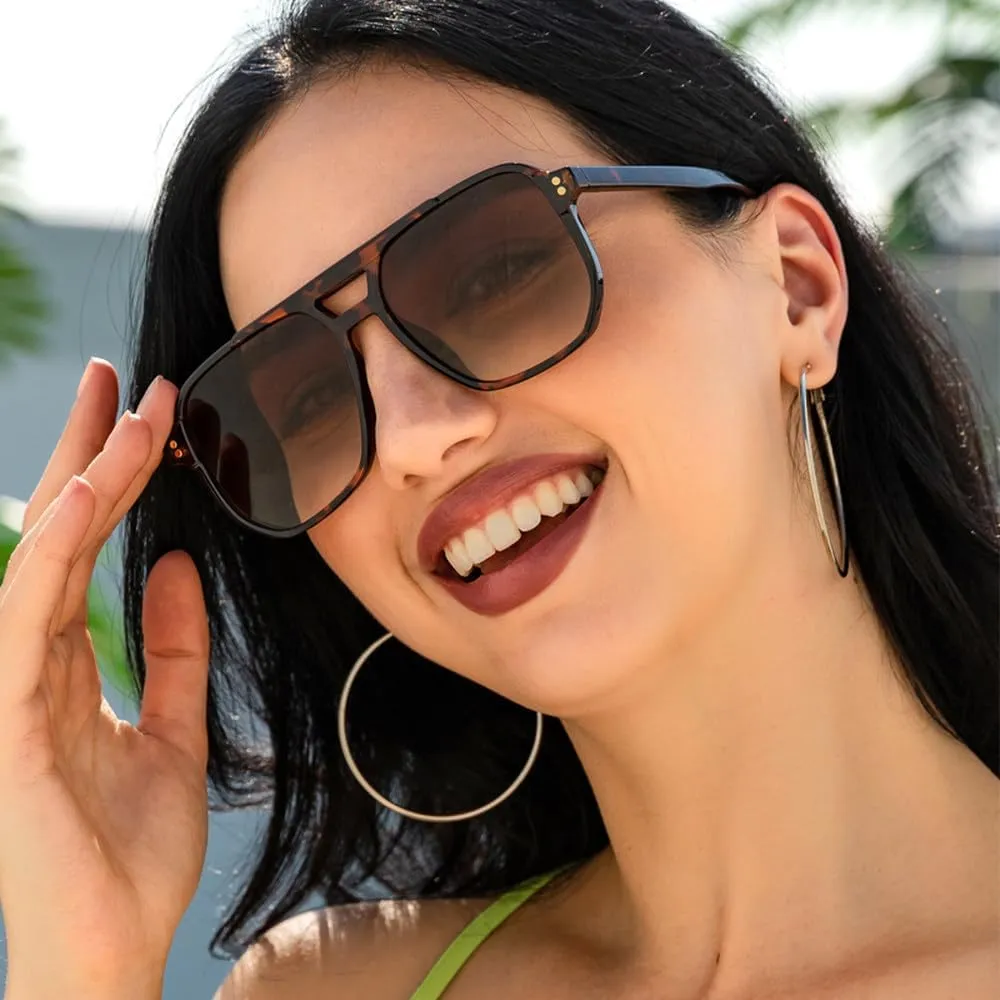 Retro Sunglasses Women Vintage Classic Oversized Double Bridge Big Oval Sun Shades Glasses Unisex Yellow Lens Eyewear