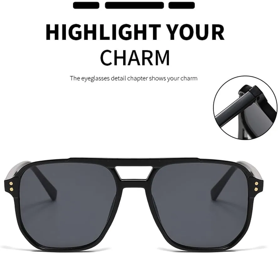 Retro Sunglasses Women Vintage Classic Oversized Double Bridge Big Oval Sun Shades Glasses Unisex Yellow Lens Eyewear
