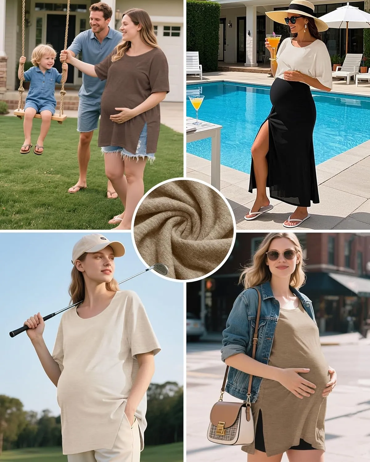Riyiper 3 Pack Women's Maternity Shirts Cotton Summer Clothes Tunic Split Side Pregnancy Tops Round Neck Oversized Blouse
