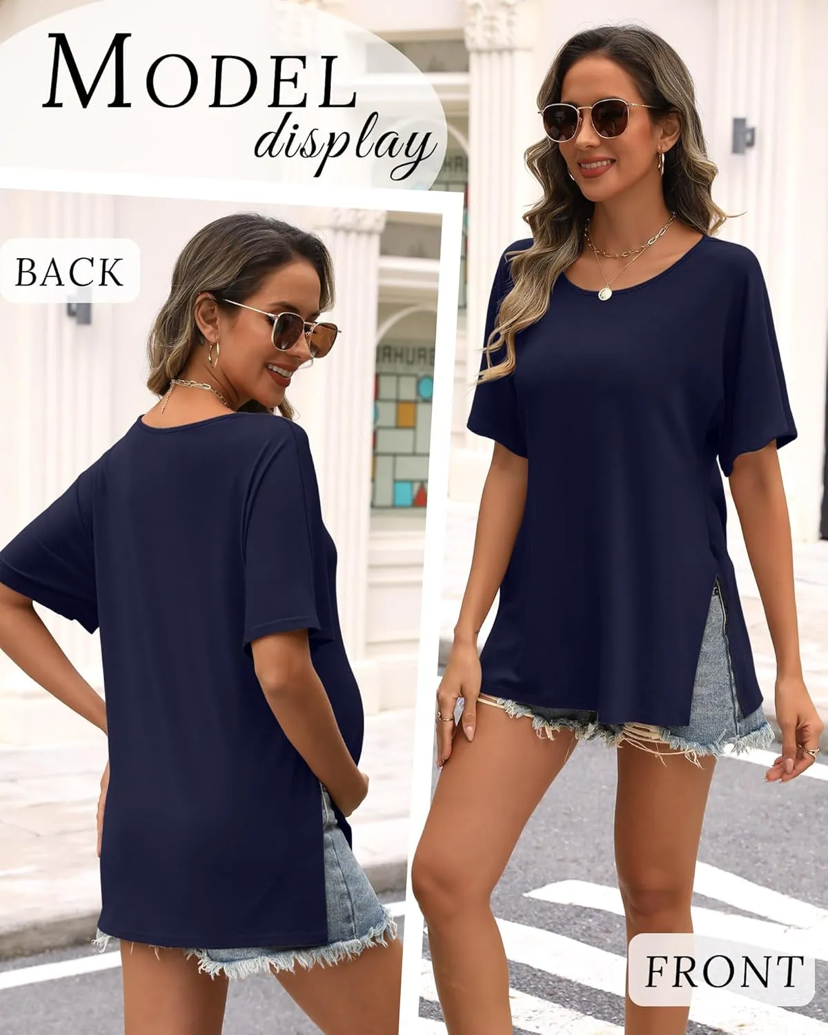 Riyiper 3 Pack Women's Maternity Shirts Cotton Summer Clothes Tunic Split Side Pregnancy Tops Round Neck Oversized Blouse
