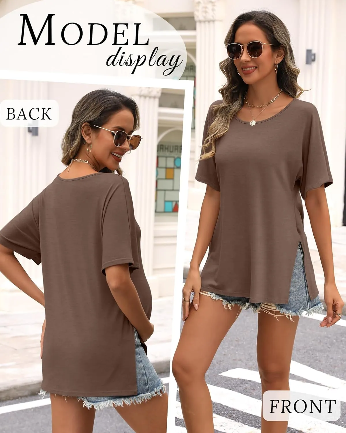Riyiper 3 Pack Women's Maternity Shirts Cotton Summer Clothes Tunic Split Side Pregnancy Tops Round Neck Oversized Blouse