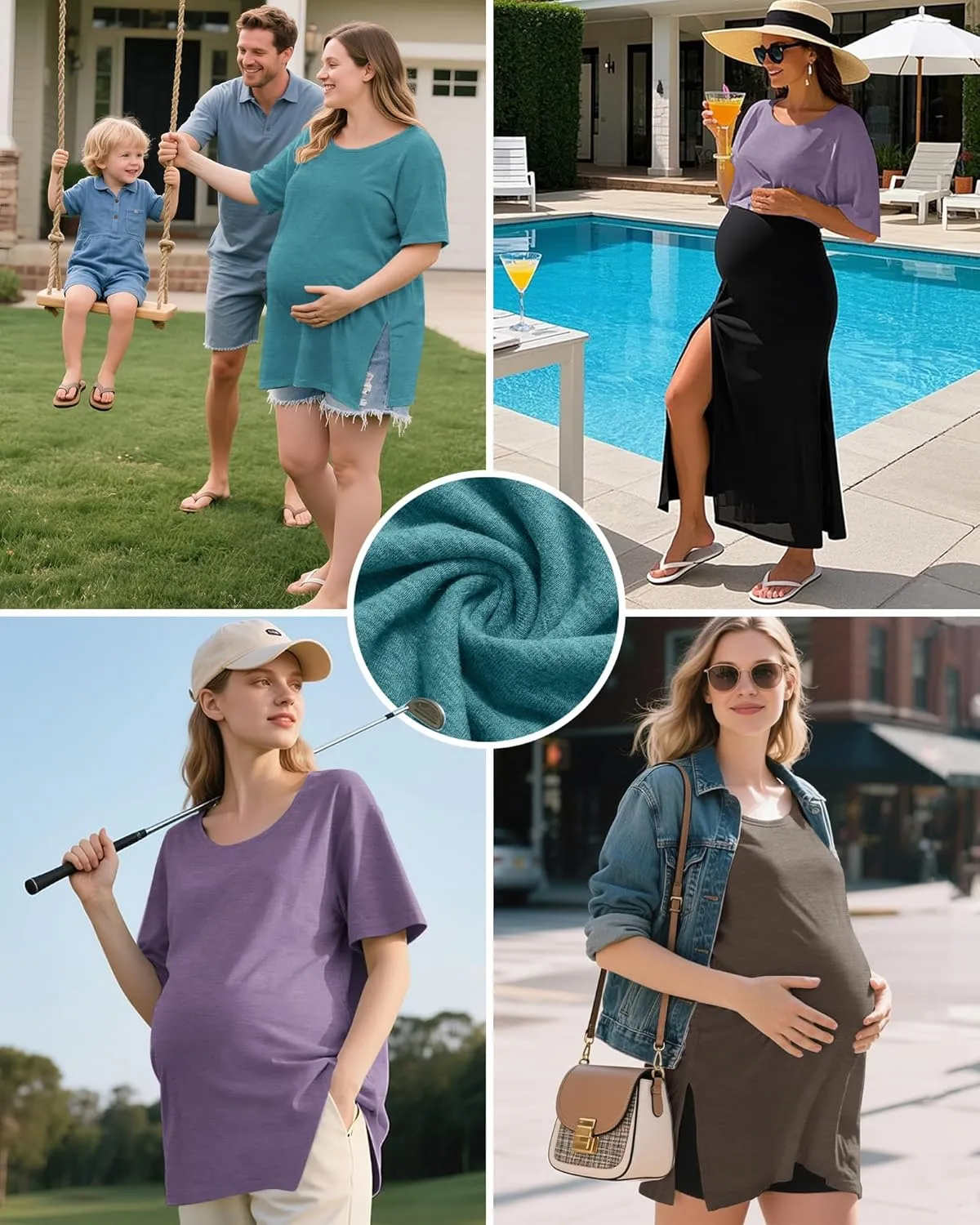 Riyiper 3 Pack Women's Maternity Shirts Cotton Summer Clothes Tunic Split Side Pregnancy Tops Round Neck Oversized Blouse