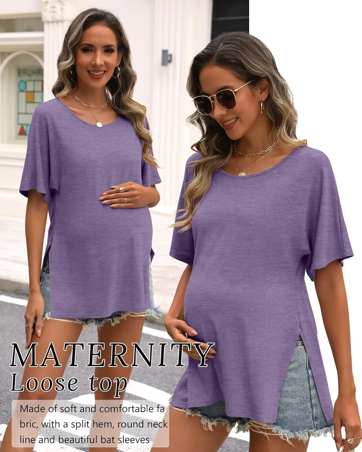 Riyiper 3 Pack Women's Maternity Shirts Cotton Summer Clothes Tunic Split Side Pregnancy Tops Round Neck Oversized Blouse