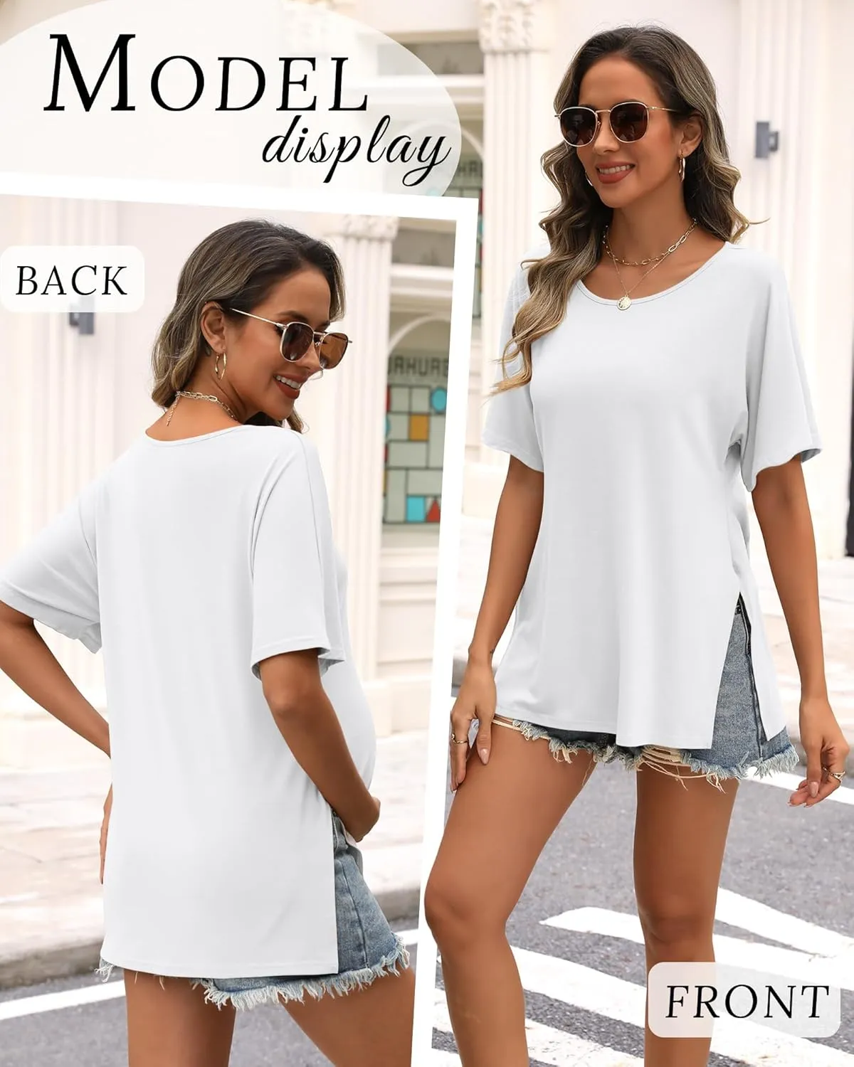 Riyiper 3 Pack Women's Maternity Shirts Cotton Summer Clothes Tunic Split Side Pregnancy Tops Round Neck Oversized Blouse