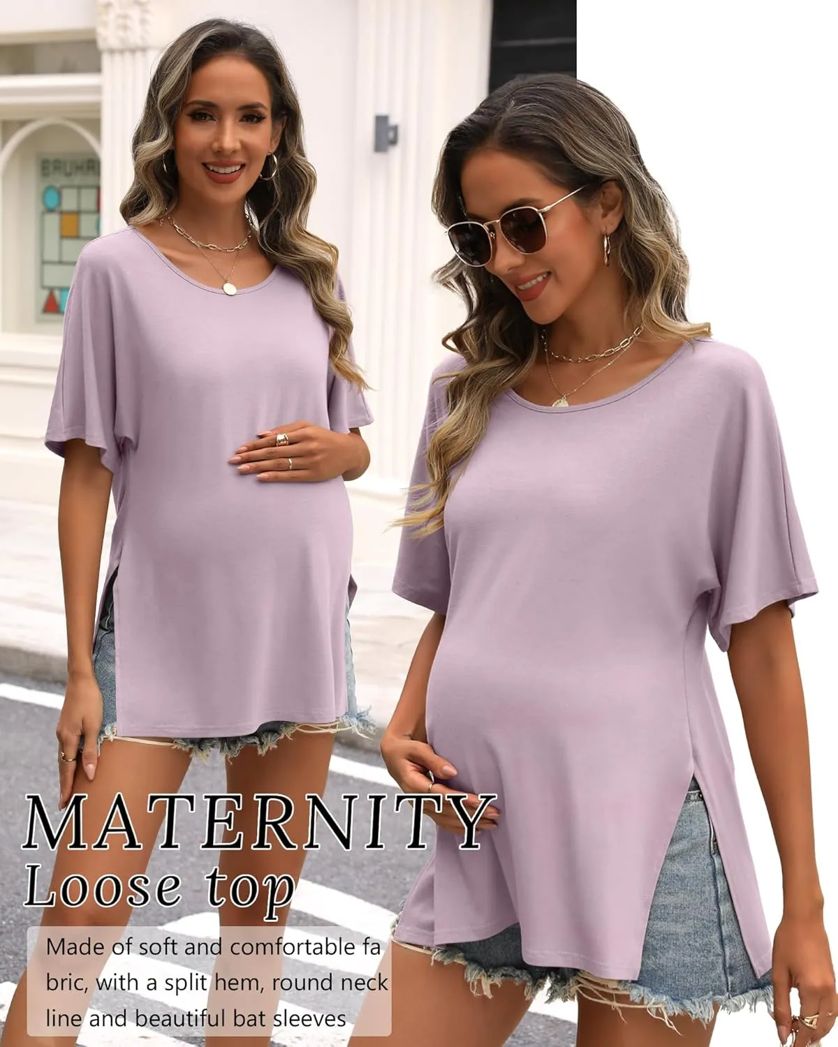 Riyiper 3 Pack Women's Maternity Shirts Cotton Summer Clothes Tunic Split Side Pregnancy Tops Round Neck Oversized Blouse