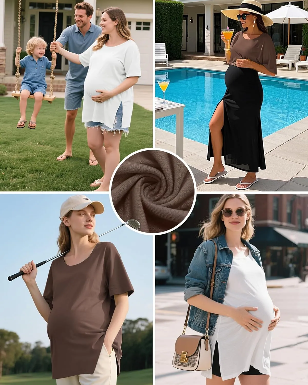 Riyiper 3 Pack Women's Maternity Shirts Cotton Summer Clothes Tunic Split Side Pregnancy Tops Round Neck Oversized Blouse