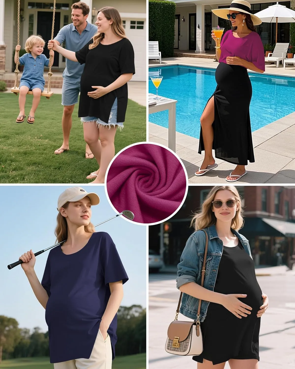 Riyiper 3 Pack Women's Maternity Shirts Cotton Summer Clothes Tunic Split Side Pregnancy Tops Round Neck Oversized Blouse