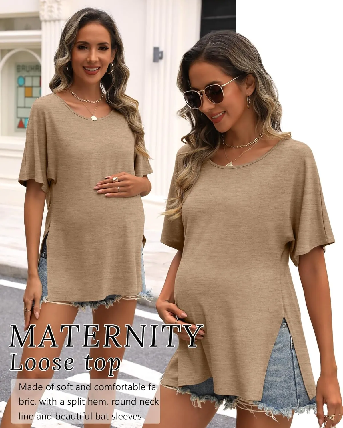 Riyiper 3 Pack Women's Maternity Shirts Cotton Summer Clothes Tunic Split Side Pregnancy Tops Round Neck Oversized Blouse