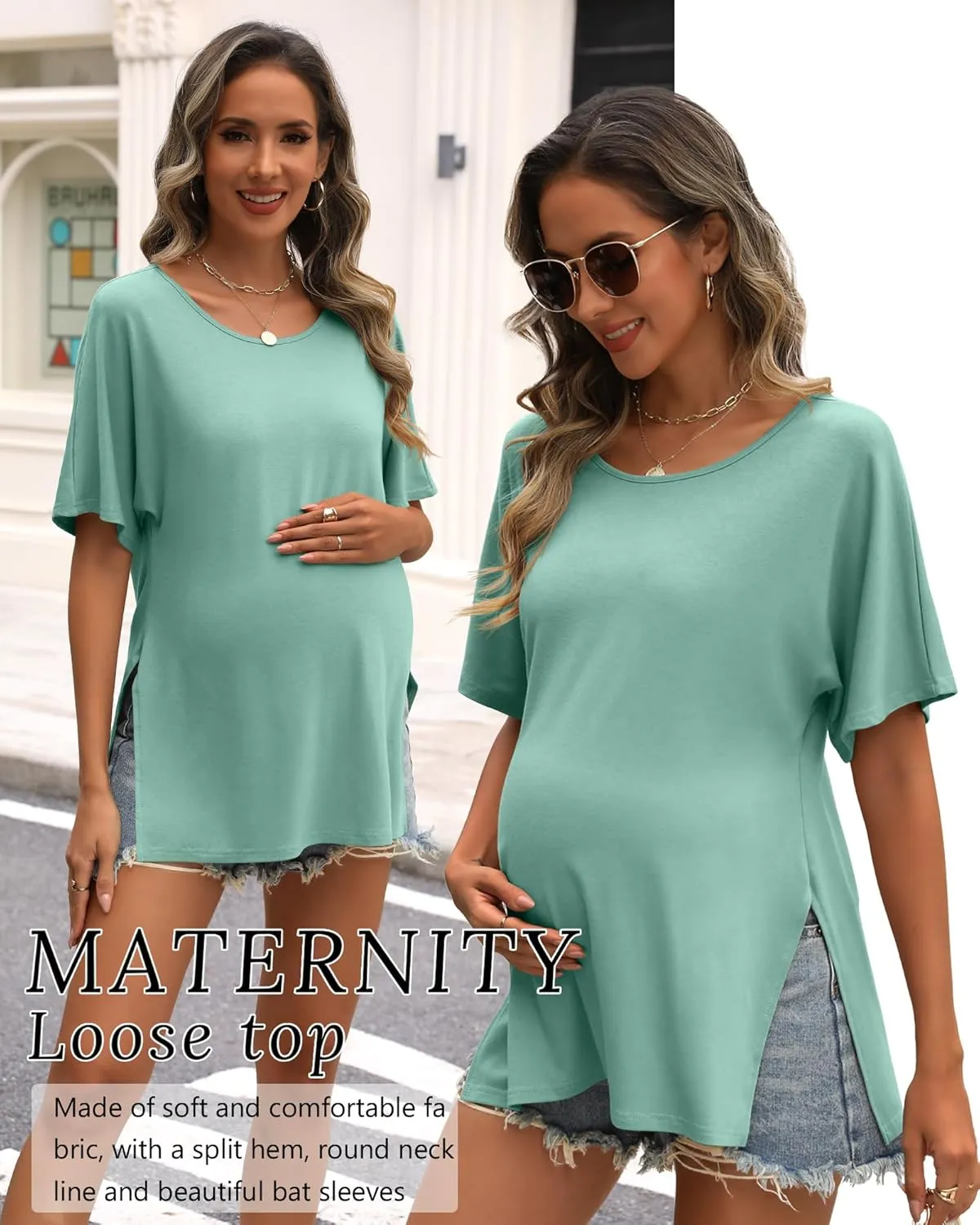 Riyiper 3 Pack Women's Maternity Shirts Cotton Summer Clothes Tunic Split Side Pregnancy Tops Round Neck Oversized Blouse
