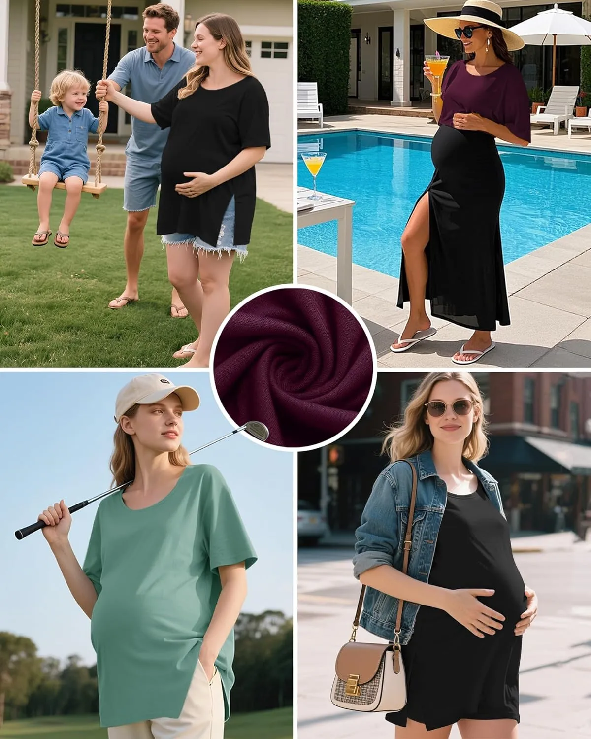 Riyiper 3 Pack Women's Maternity Shirts Cotton Summer Clothes Tunic Split Side Pregnancy Tops Round Neck Oversized Blouse