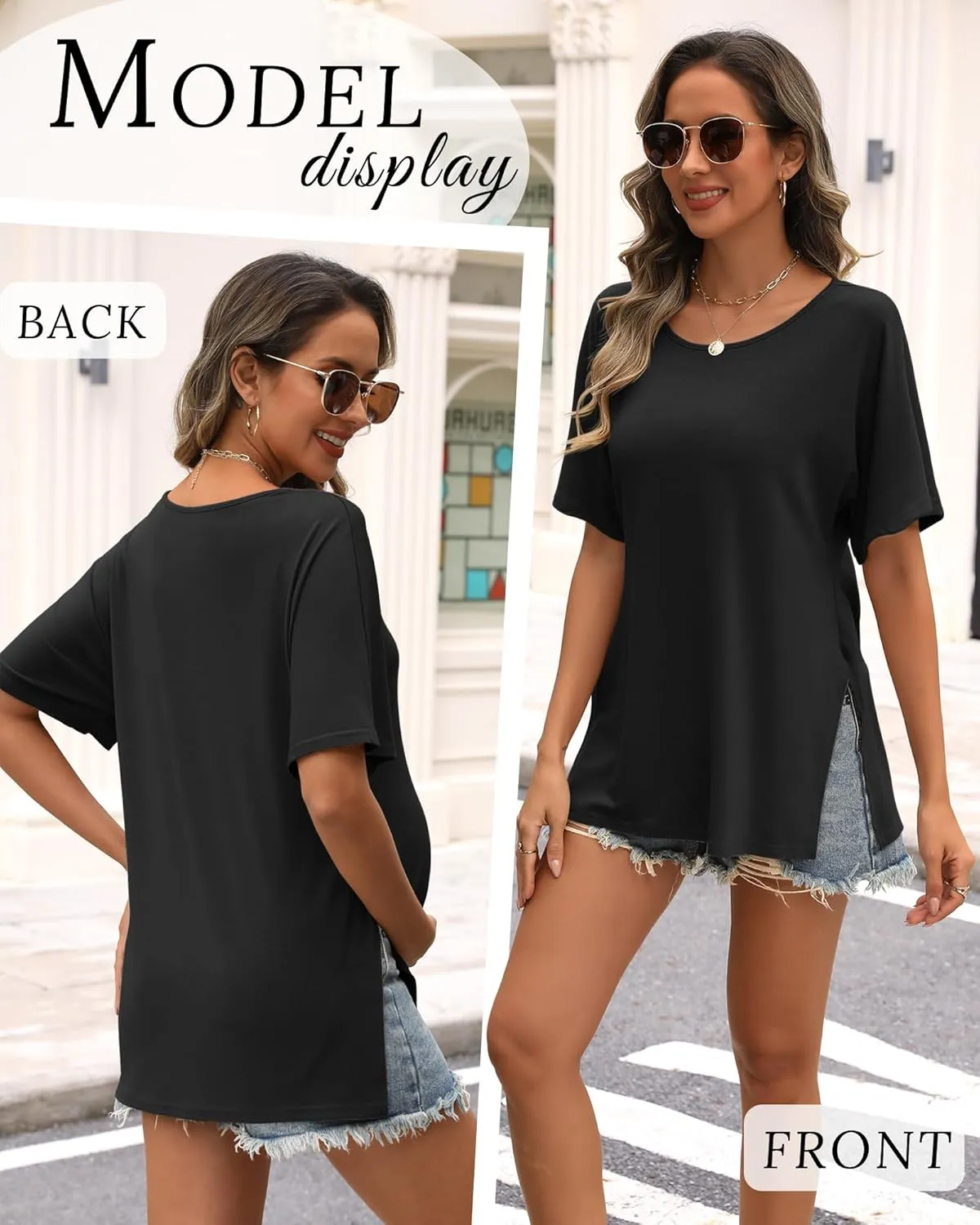 Riyiper 3 Pack Women's Maternity Shirts Cotton Summer Clothes Tunic Split Side Pregnancy Tops Round Neck Oversized Blouse