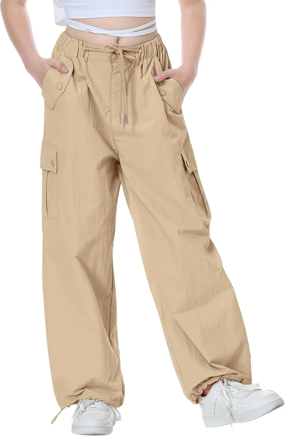 Rolanko Parachute Pants for Girls Y2K Cargo Trousers with Pockets Harajuku Jogger Pants Kids 4-14 Years