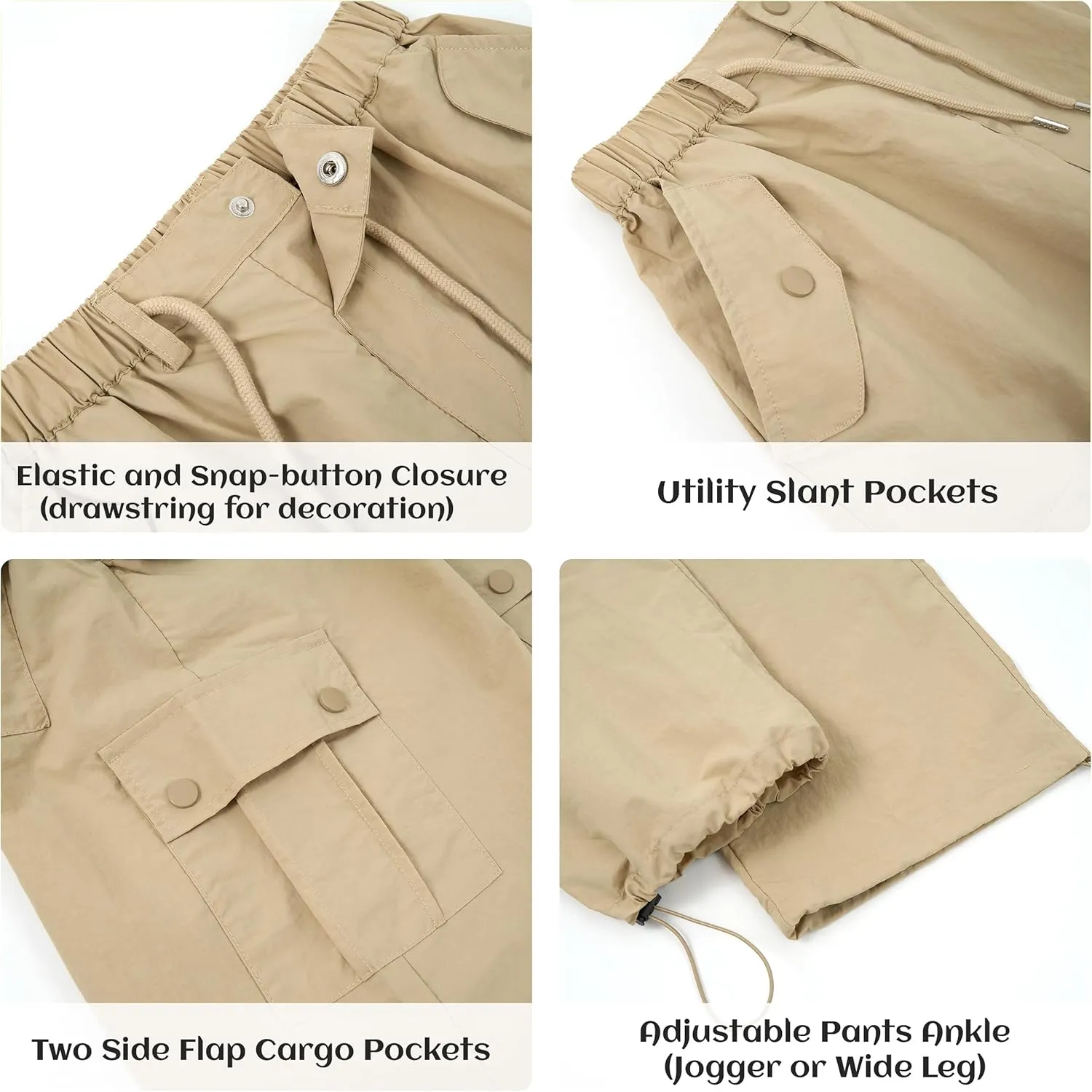 Rolanko Parachute Pants for Girls Y2K Cargo Trousers with Pockets Harajuku Jogger Pants Kids 4-14 Years