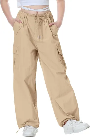 Rolanko Parachute Pants for Girls Y2K Cargo Trousers with Pockets Harajuku Jogger Pants Kids 4-14 Years