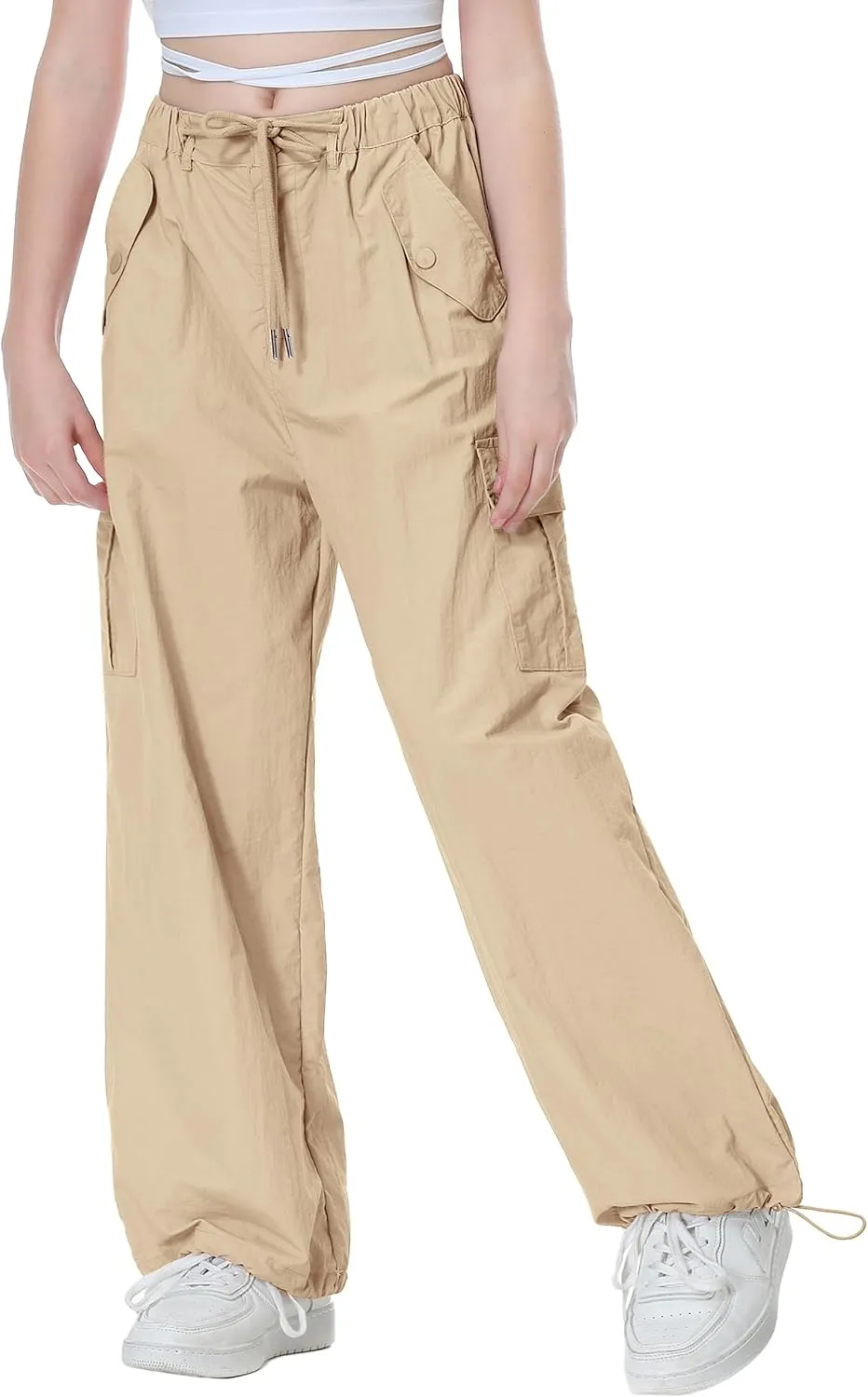 Rolanko Parachute Pants for Girls Y2K Cargo Trousers with Pockets Harajuku Jogger Pants Kids 4-14 Years