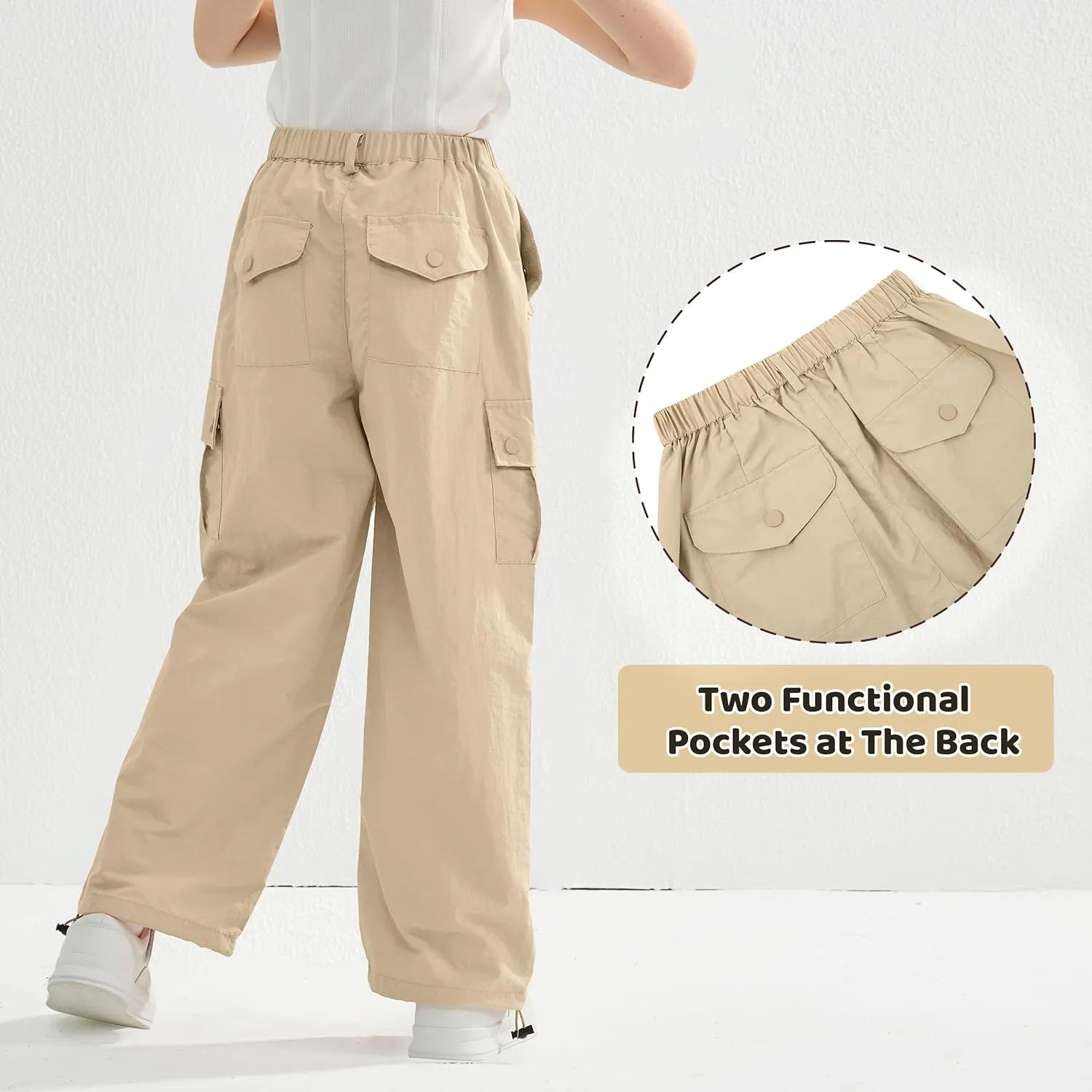Rolanko Parachute Pants for Girls Y2K Cargo Trousers with Pockets Harajuku Jogger Pants Kids 4-14 Years