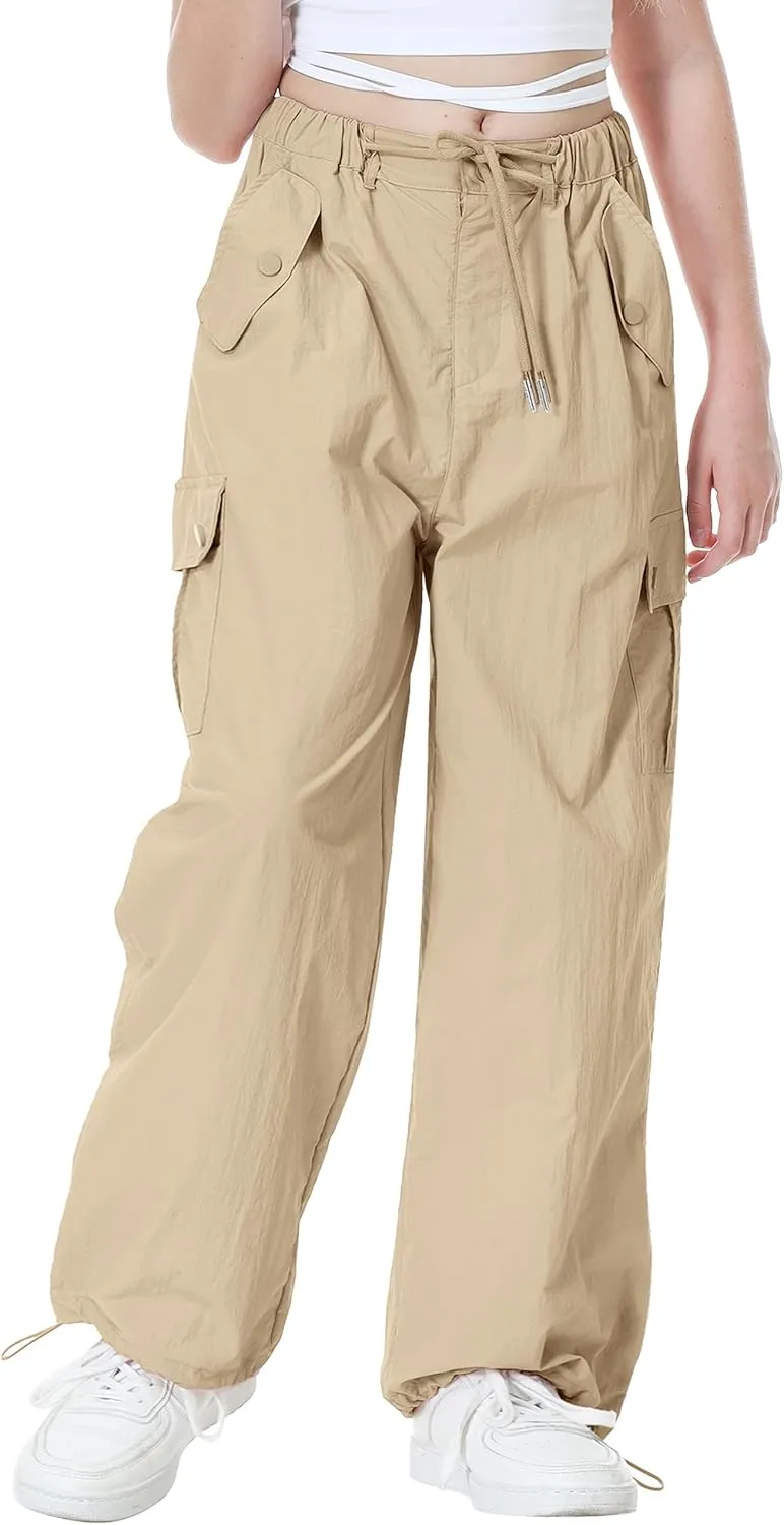 Rolanko Parachute Pants for Girls Y2K Cargo Trousers with Pockets Harajuku Jogger Pants Kids 4-14 Years