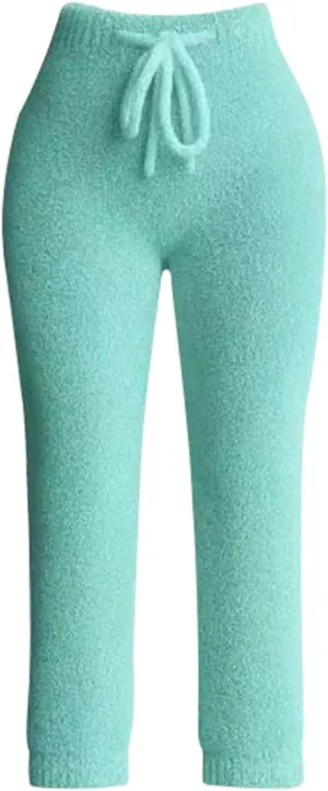 Rvidbe Wide Leg Sweatpants Women,Winter Comfy Fleece Warm Drawstring Lace up Slim Pants Solid Elastic Low Waist Lounge Pants