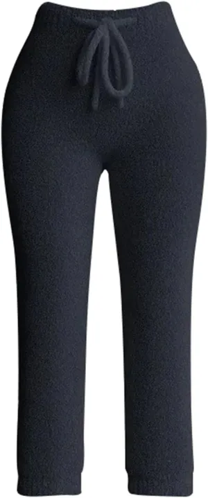 Rvidbe Wide Leg Sweatpants Women,Winter Comfy Fleece Warm Drawstring Lace up Slim Pants Solid Elastic Low Waist Lounge Pants