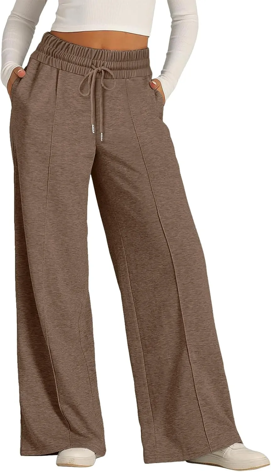 sdbrld Womens Wide Leg Sweatpants Plus Size Drawstring Baggy Sweatpants for Women Fleece Lined Lounge Trousers with Pockets