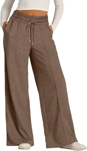 sdbrld Womens Wide Leg Sweatpants Plus Size Drawstring Baggy Sweatpants for Women Fleece Lined Lounge Trousers with Pockets