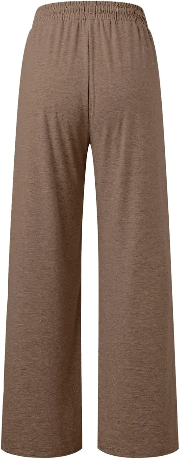 sdbrld Womens Wide Leg Sweatpants Plus Size Drawstring Baggy Sweatpants for Women Fleece Lined Lounge Trousers with Pockets