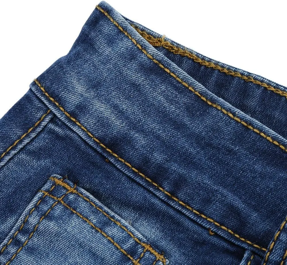 SERYU Women's Casual Stretch Waist Washed Denim Ruffle Fishtail Skirts Long Jean Skirt