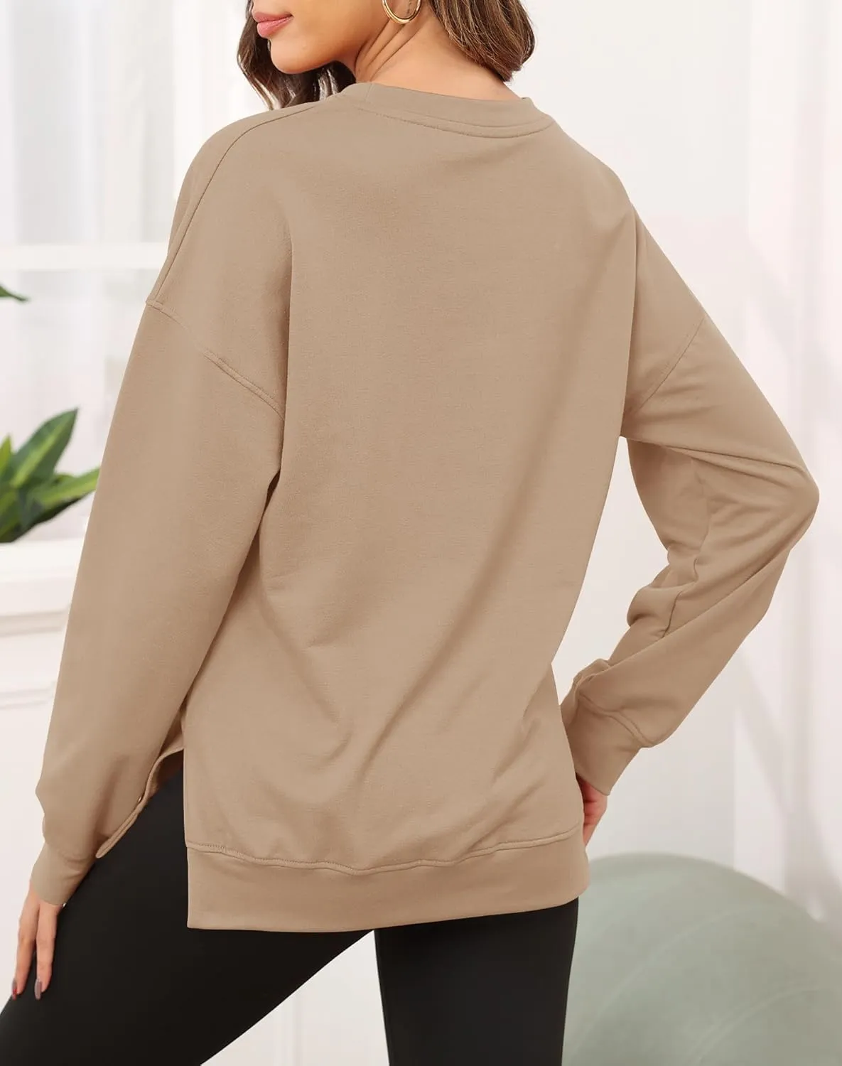 Smile Fish Women's Crewneck Sweatshirt Long Sleeve Side Split Tunic Tops Relaxed Fit Fall Shirts