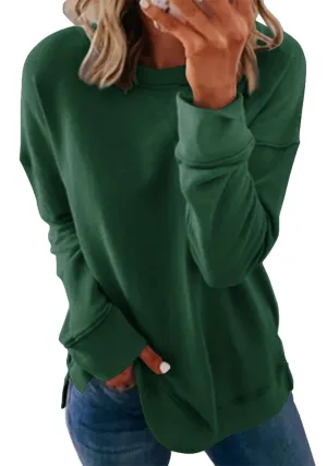 Smile Fish Women's Crewneck Sweatshirt Long Sleeve Side Split Tunic Tops Relaxed Fit Fall Shirts