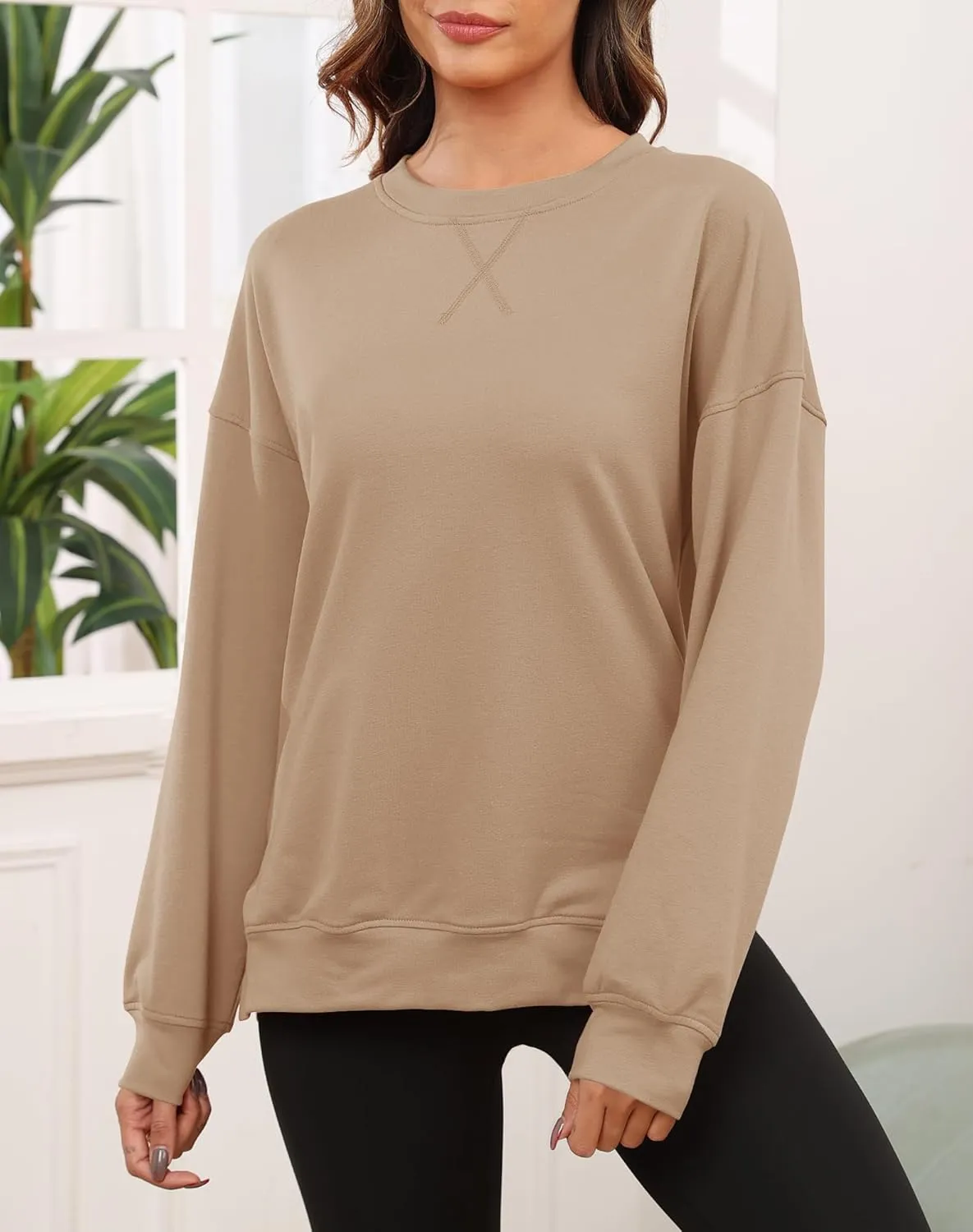 Smile Fish Women's Crewneck Sweatshirt Long Sleeve Side Split Tunic Tops Relaxed Fit Fall Shirts