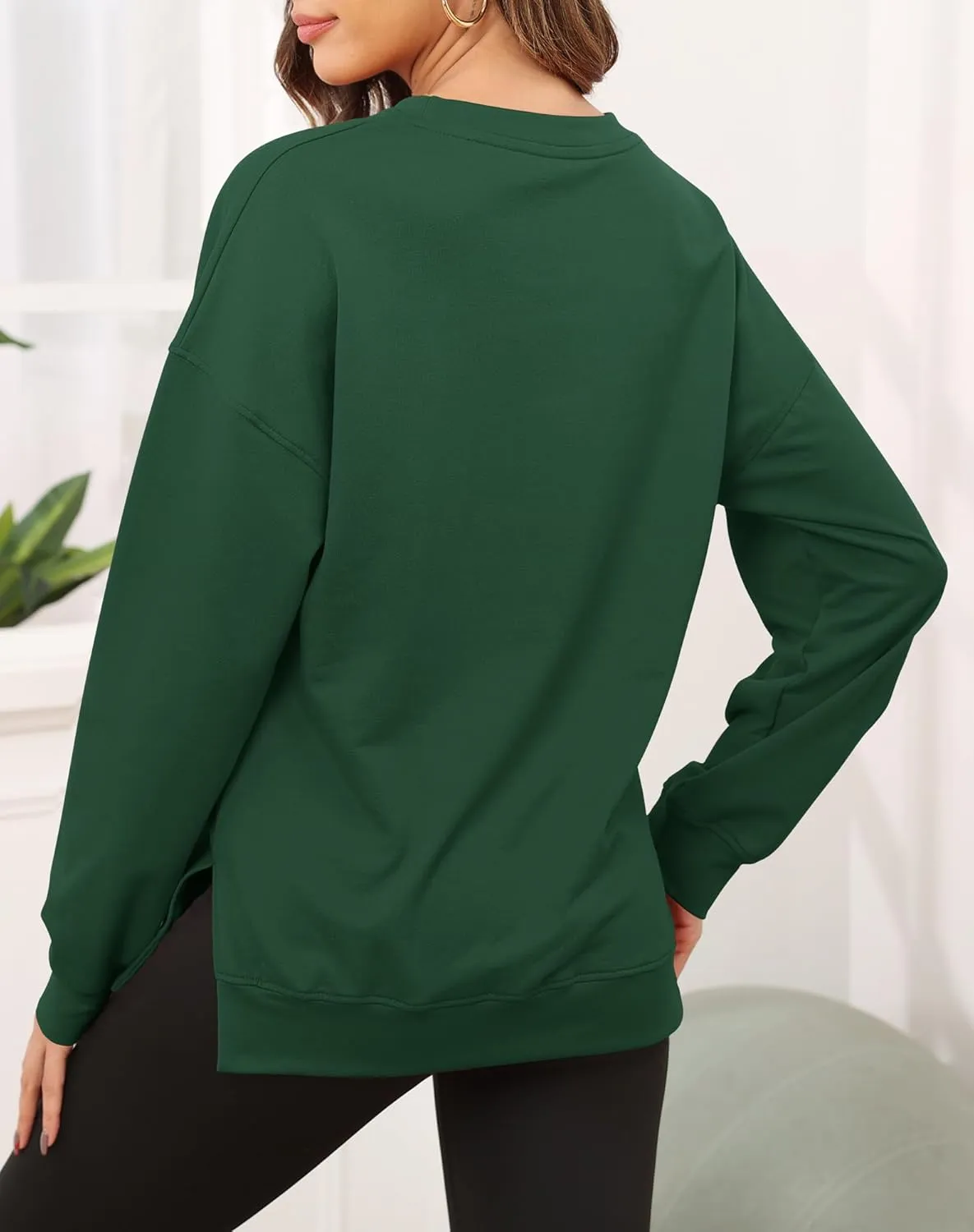 Smile Fish Women's Crewneck Sweatshirt Long Sleeve Side Split Tunic Tops Relaxed Fit Fall Shirts