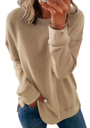 Smile Fish Women's Crewneck Sweatshirt Long Sleeve Side Split Tunic Tops Relaxed Fit Fall Shirts