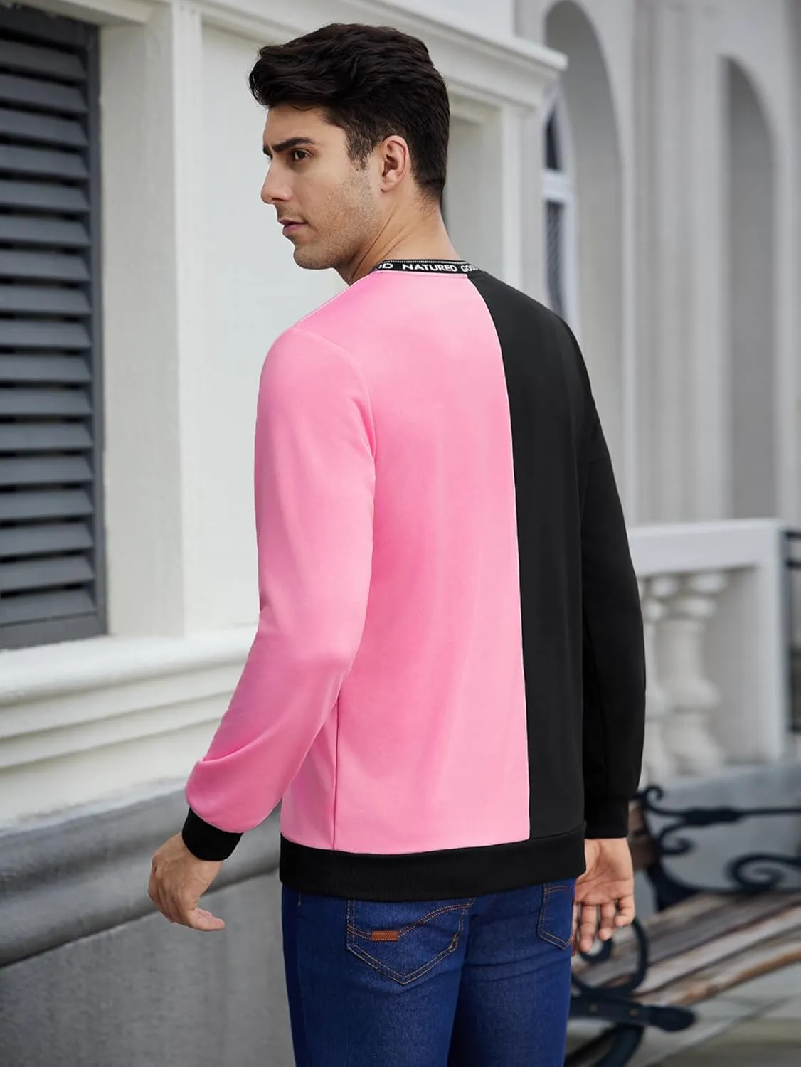 SOLY HUX Men's Sweatshirt Color Block Letter Graphic Long Sleeve Crewneck Pullover Tops