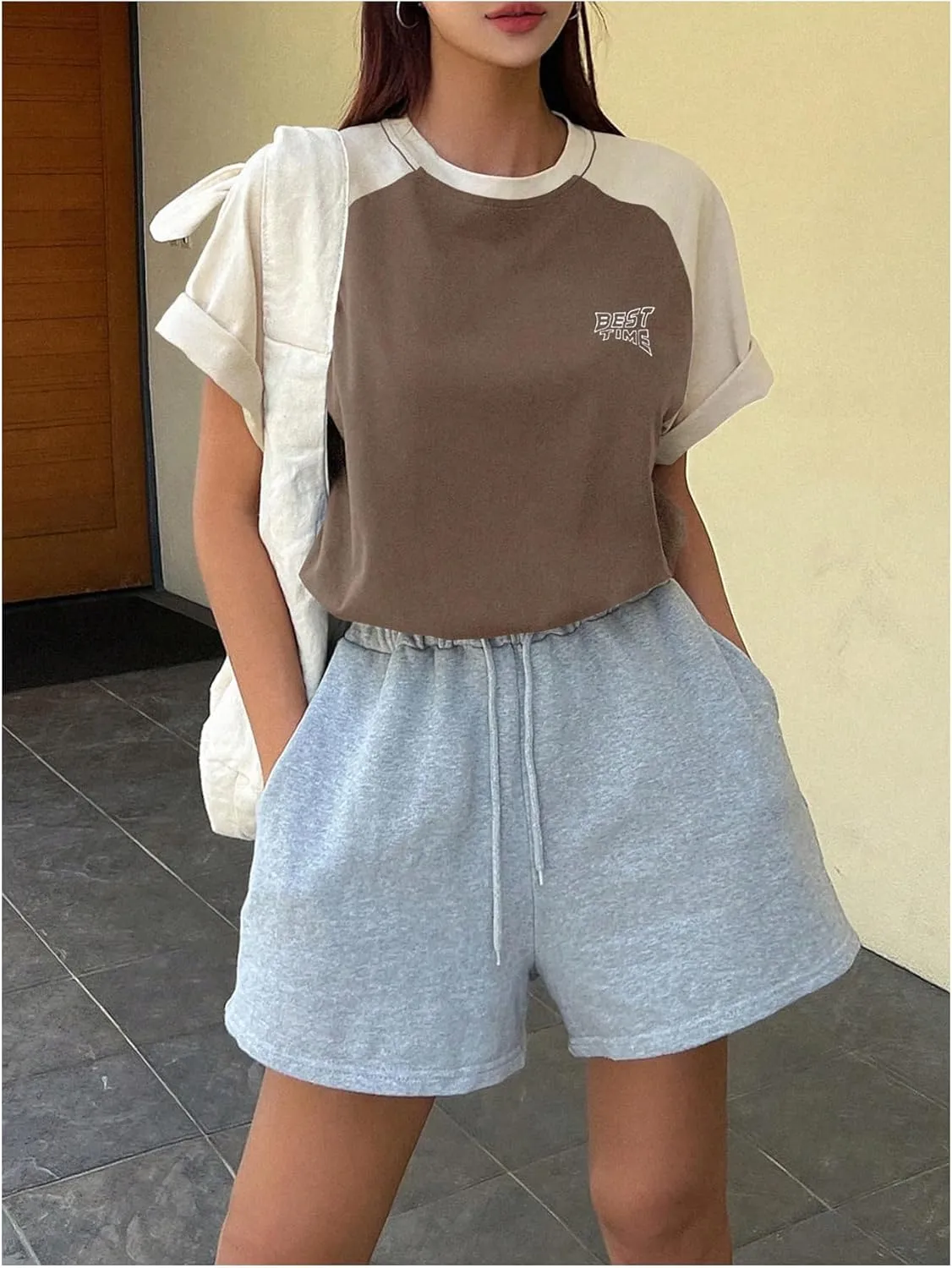 SOLY HUX Women's Color Block Letter Print Graphic Tees Short Sleeve Oversized T Shirt Tops