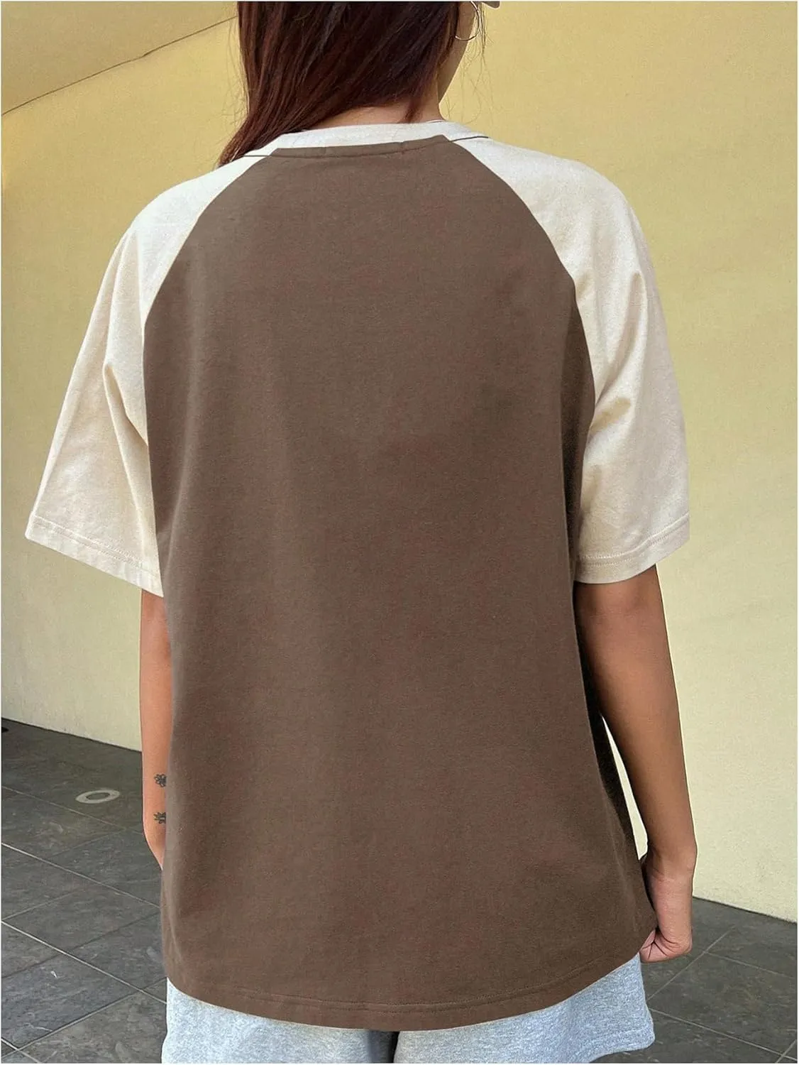 SOLY HUX Women's Color Block Letter Print Graphic Tees Short Sleeve Oversized T Shirt Tops