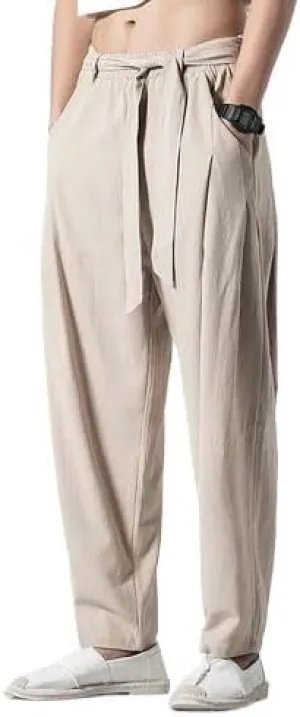 Spring Summer Haren Pants Men Casual Sweatpants Elastic Waist Pants Mens Joggers Hip Hop Trousersa Khaki XS