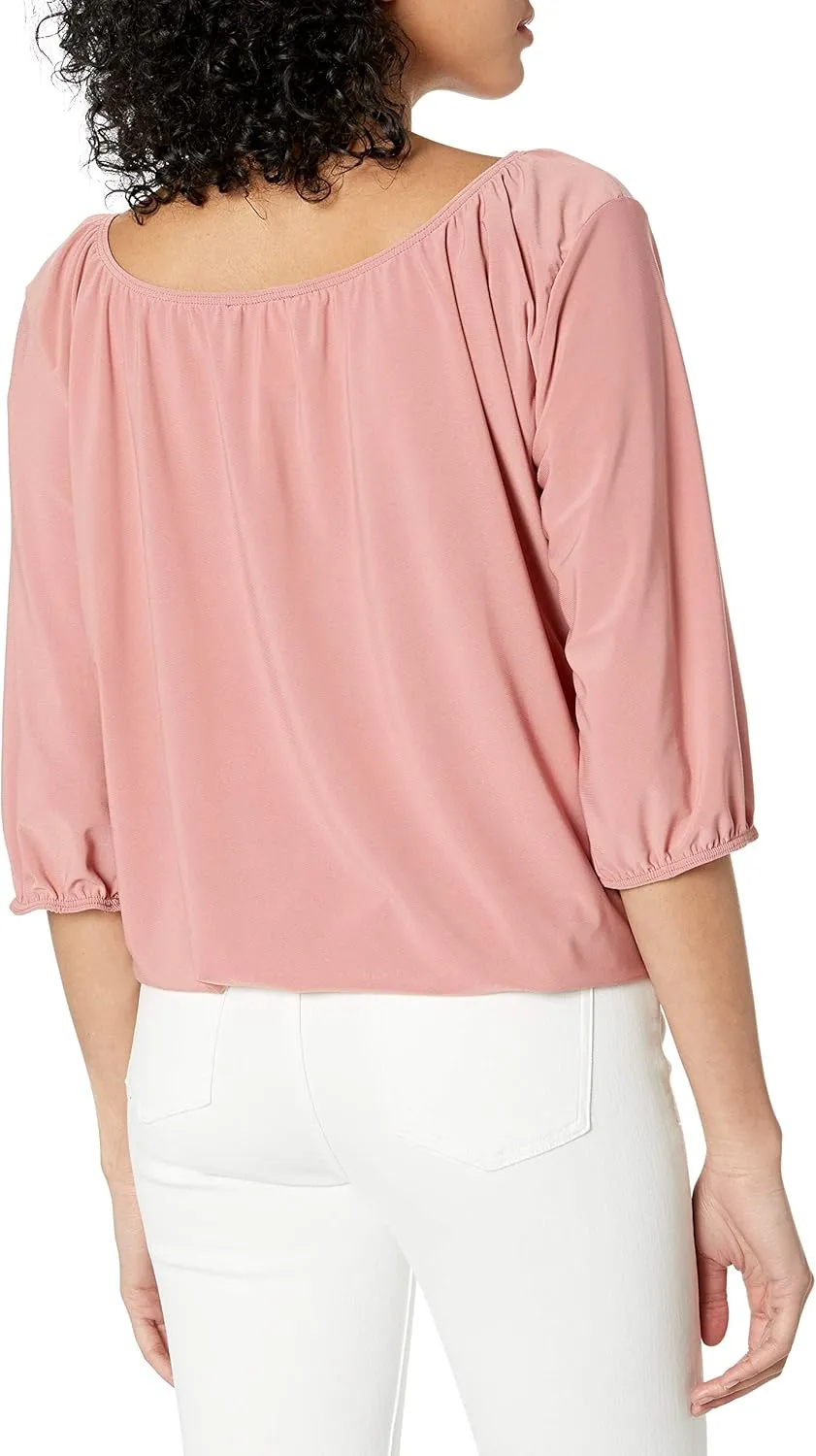Star Vixen Women's 3/4 Sleeve, Front Tie Peasant Top