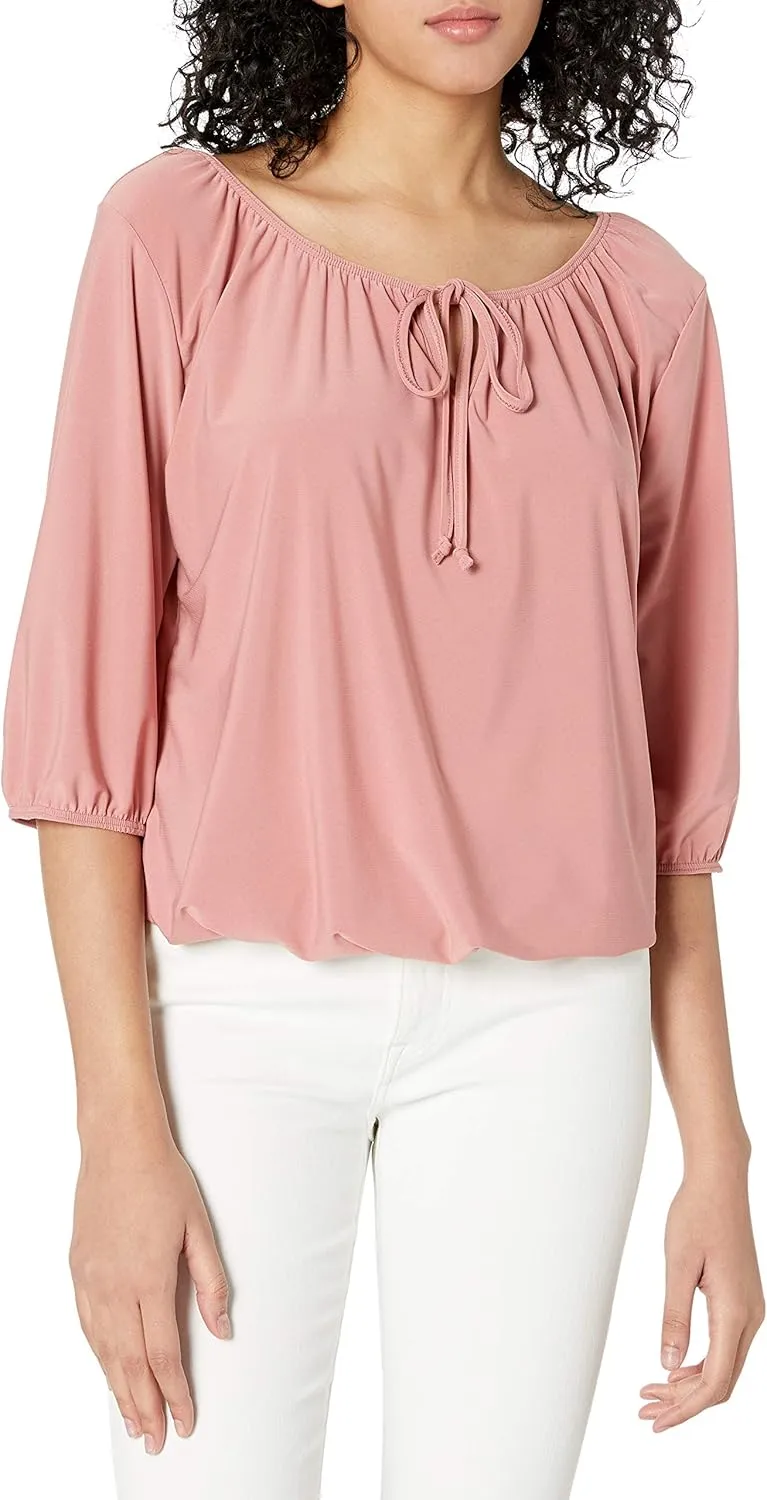 Star Vixen Women's 3/4 Sleeve, Front Tie Peasant Top