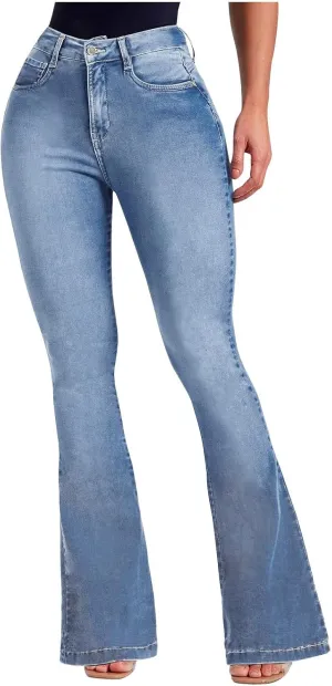 Stretchy Jeans for Women High Waist Button Micro Flare Jeans Pants Slim Fit Straight Leg Bootcut Flare Denim Trousers