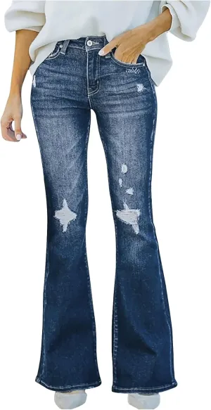 Stretchy Jeans for Women High Waist Button Micro Flare Jeans Pants Slim Fit Straight Leg Bootcut Flare Denim Trousers