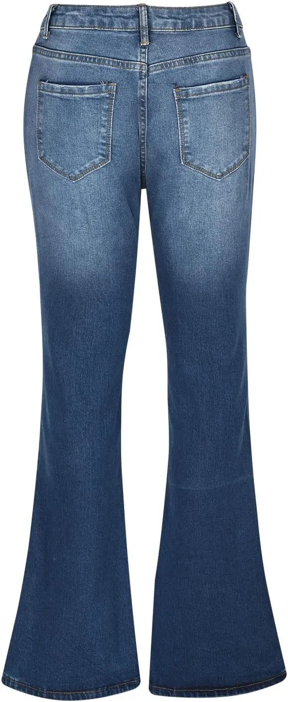 Stretchy Jeans for Women High Waist Button Micro Flare Jeans Pants Slim Fit Straight Leg Bootcut Flare Denim Trousers