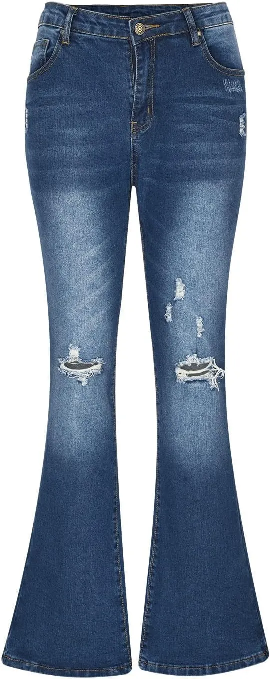 Stretchy Jeans for Women High Waist Button Micro Flare Jeans Pants Slim Fit Straight Leg Bootcut Flare Denim Trousers
