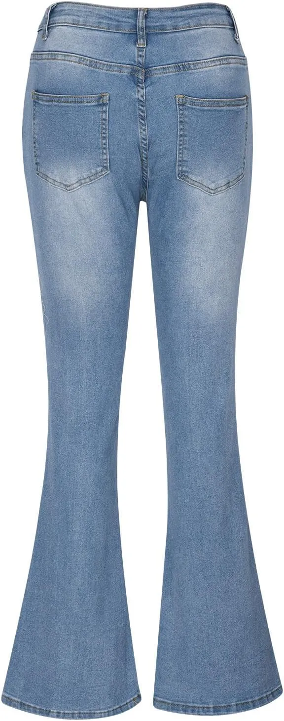Stretchy Jeans for Women High Waist Button Micro Flare Jeans Pants Slim Fit Straight Leg Bootcut Flare Denim Trousers