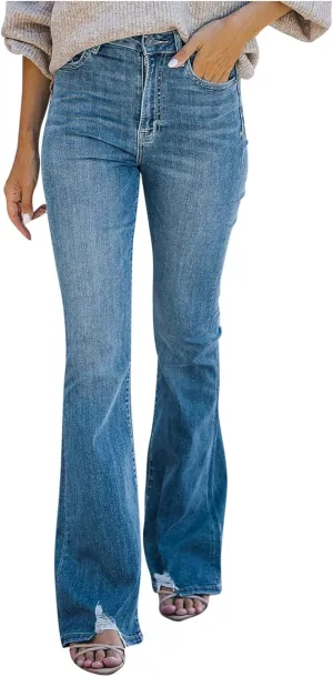 Stretchy Jeans for Women High Waist Button Micro Flare Jeans Pants Slim Fit Straight Leg Bootcut Flare Denim Trousers