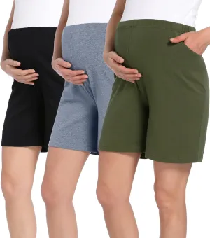 SUIEK Women's Maternity Shorts Lounge Workout Activewear Pregnancy Pants Maternity Cotton Pajamas - 3 Pack